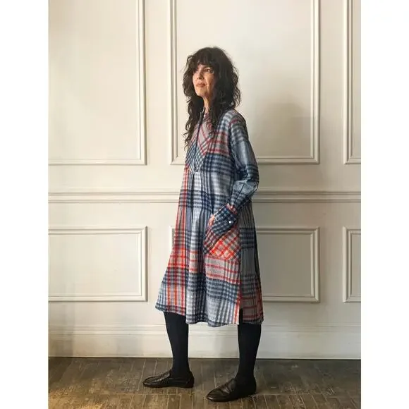 Mii au Musee Pixel Art Dress Womens XS Artsy Lagenlook Blue Red Wool India $480 - Picture 4 of 9